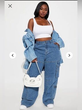 NWT Fashion Nova Light & Medium Blue Wide Leg Cargo Jeans